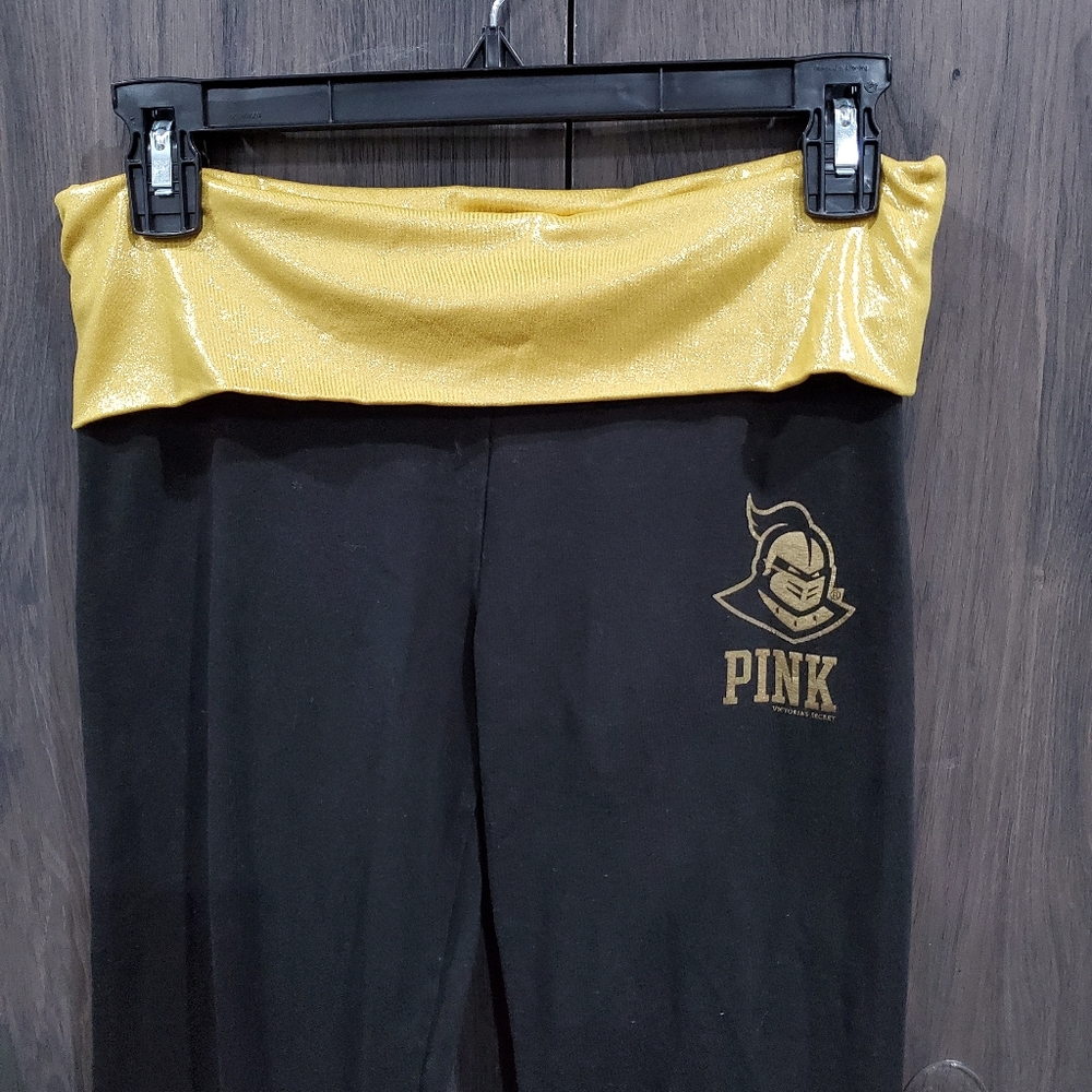 Victoria Secret PINK 3/4 Leggings Black and Gold L👀K Size S - UCF VEGAS KNIGHTS